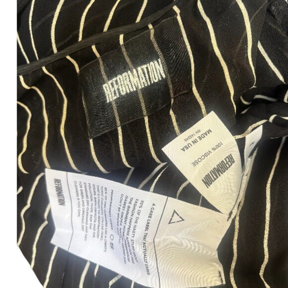 REFORMATION BLACK/WHITE STRIPE MIDI LONG SLEEVE WRAP V NECK DRESS MEDIUM EUC - Picture 5 of 5